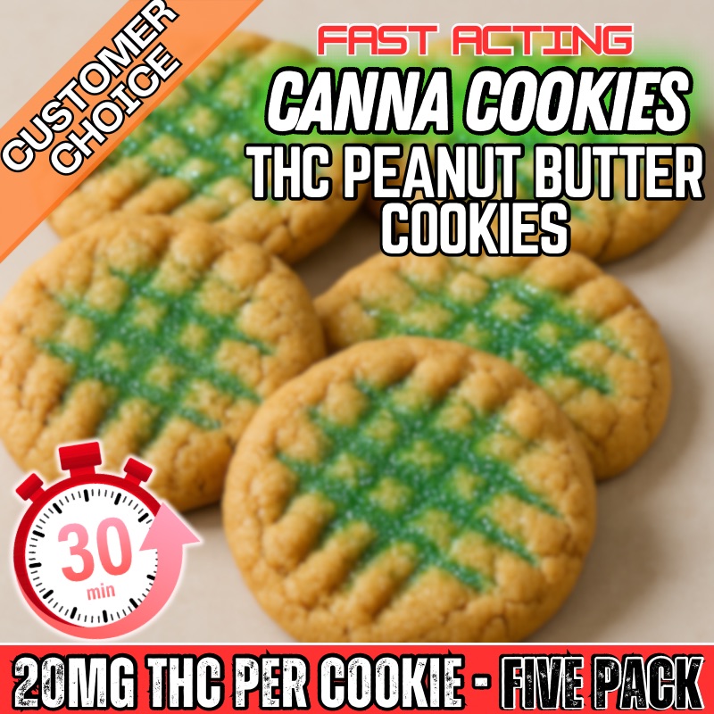 Canna Cookies | Fast-Acting 20mg THC Peanut Butter Cookies (5-Pack)